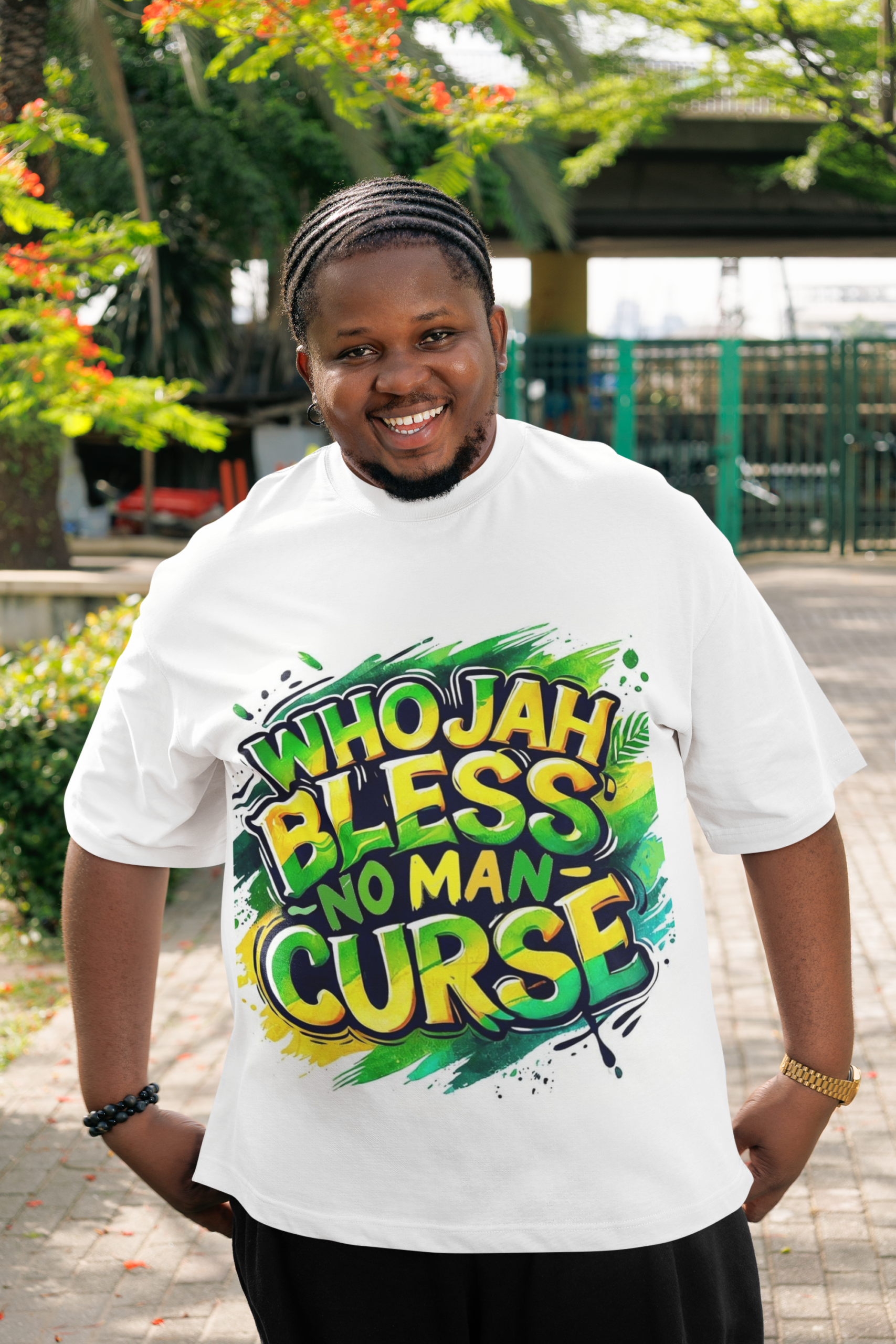 Home oversized t shirt mockup of a happy bearded man posing in a park m56943